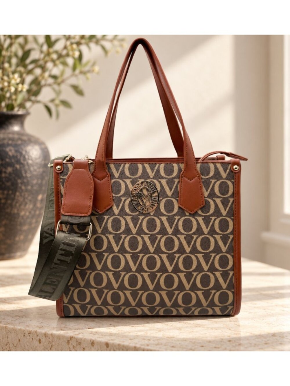 Valentino Orlandi V-2011 Brown VOVO Monogram Tote Crossbody NWT